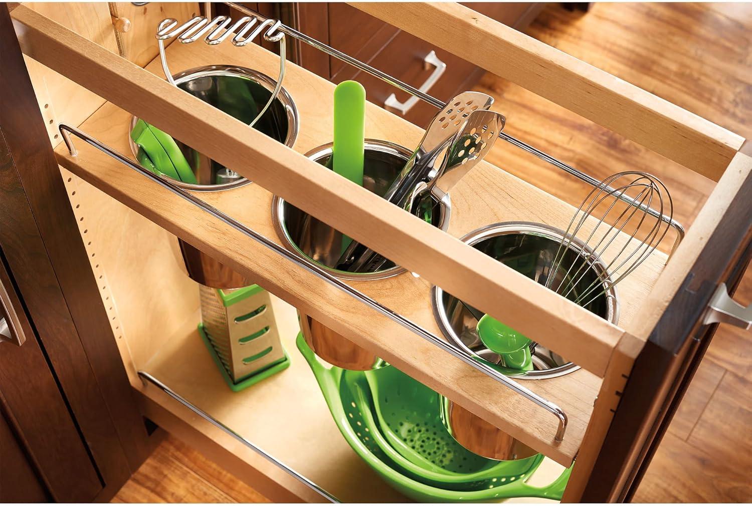 Rev-A-Shelf 8" Pull Out Storage Organizer for Base Kitchen Cabinets w/ Soft-Close, Sliding Shelves for Utilities, Utensils or Spices, 448UT-BCSC-8C