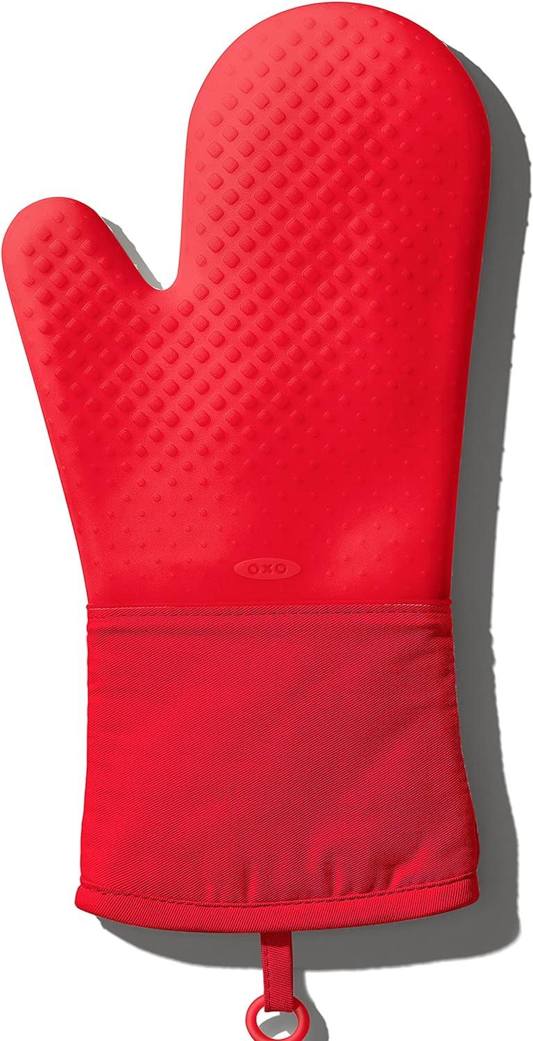 Red Silicone Heat-Resistant Oven Mitt with Non-Slip Grip