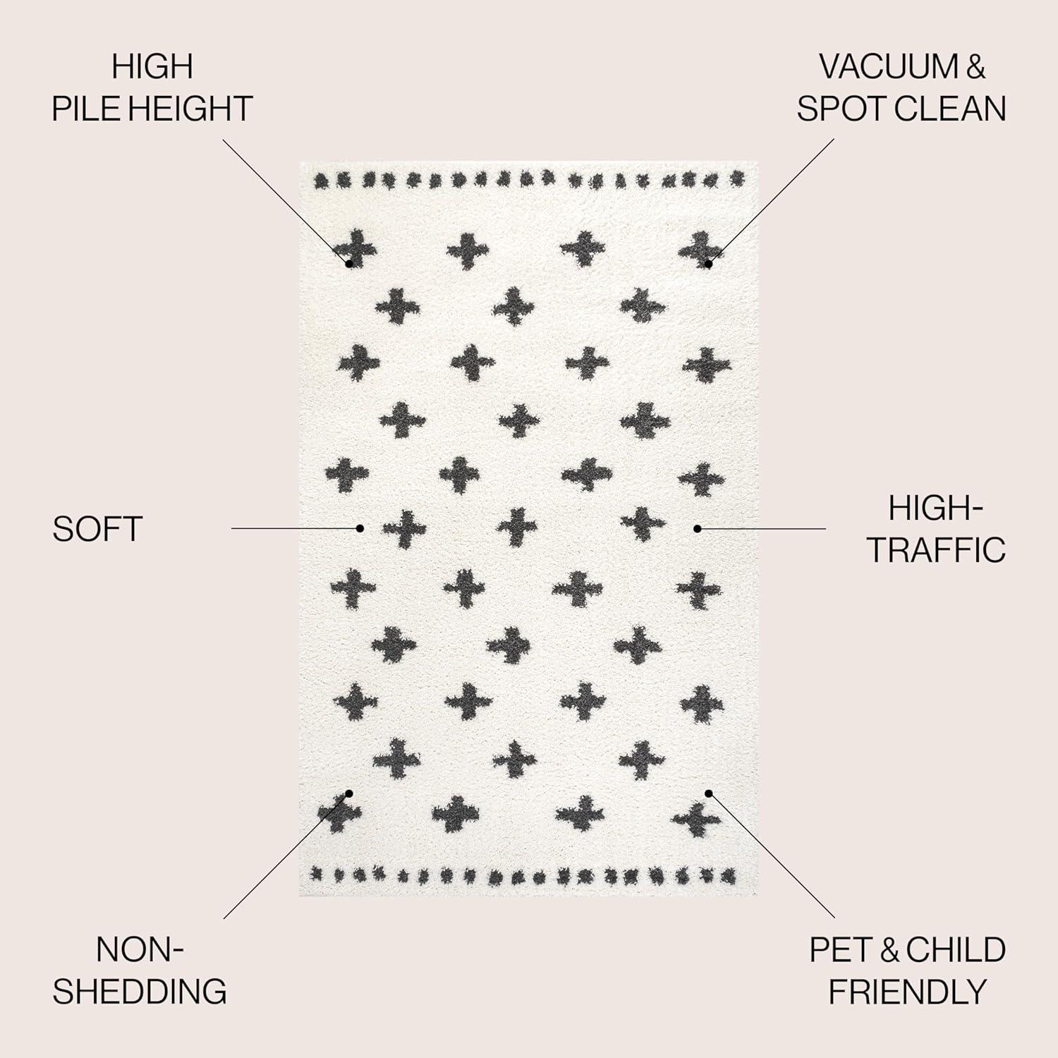 3'x5' Cristo Berber Geometric Shag Area Rug, White/Black - JONATHAN Y