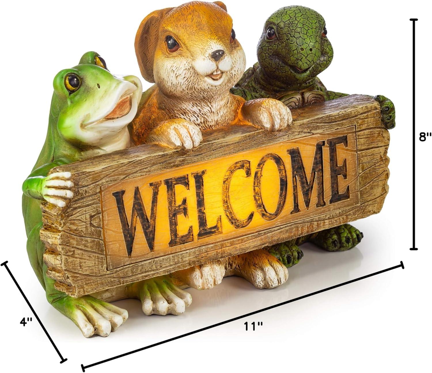 Dawhud Direct | Vp Home Backyard Friends Welcome Sign Frog Rabbit Turtle Solar
