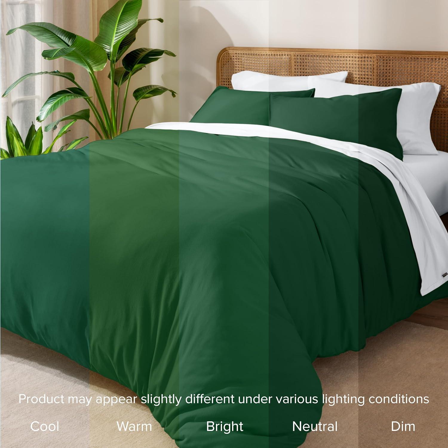Twin/Twin XL Forest Green Organic Cotton Jersey Duvet Cover Set by Bare Home