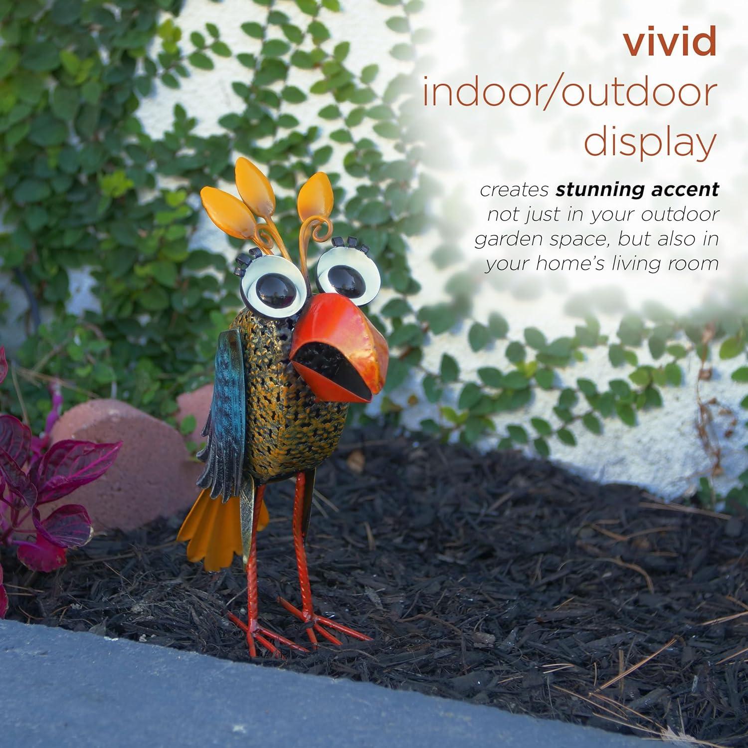 Quirky Multi-Color Metal Wide-Eyed Bird Lawn Decoration