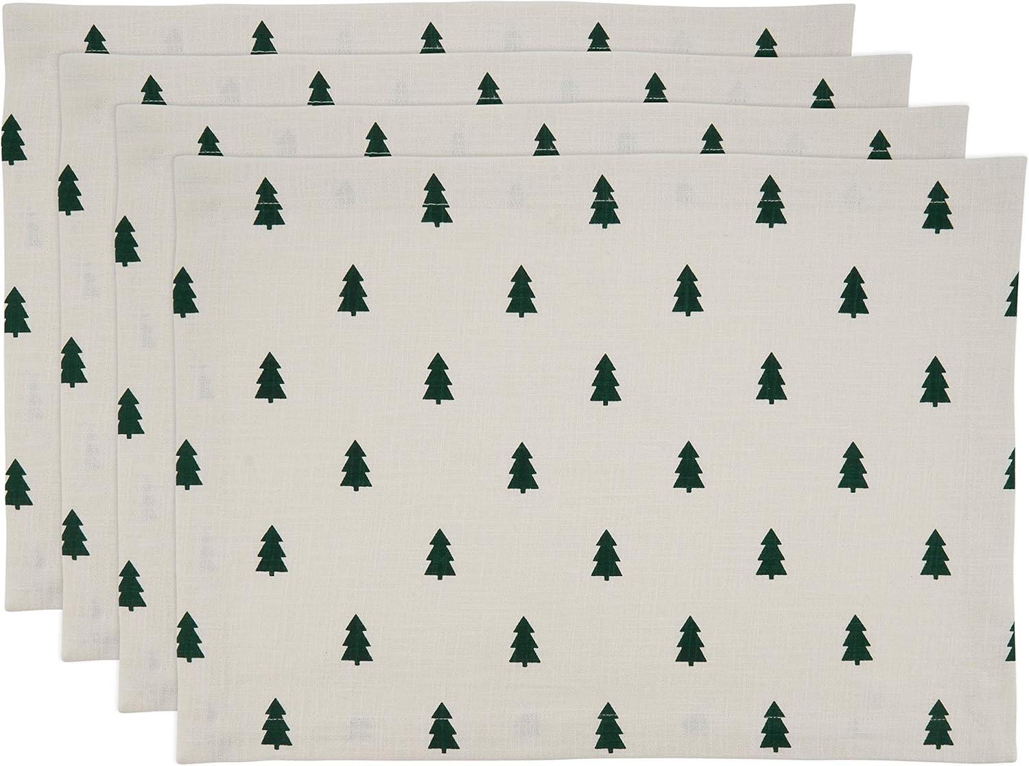Saro Lifestyle Saro Lifestyle Christmas Tree Design Table Mats (Set of 4), Ivory, 14"x20"