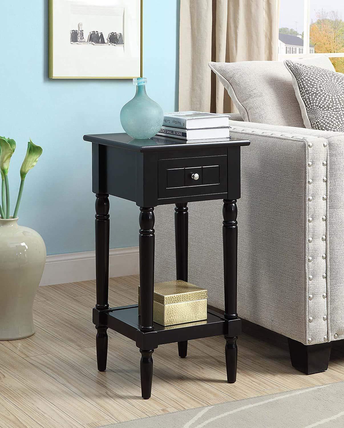 French Country Khloe 1 Drawer Accent Table with Shelf, Black