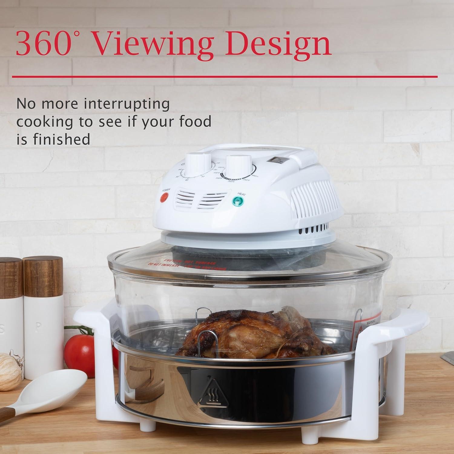 Classic Cuisine Halogen Oven Air Fryer - 12 to 17Qt Glass Air Fryer (White)