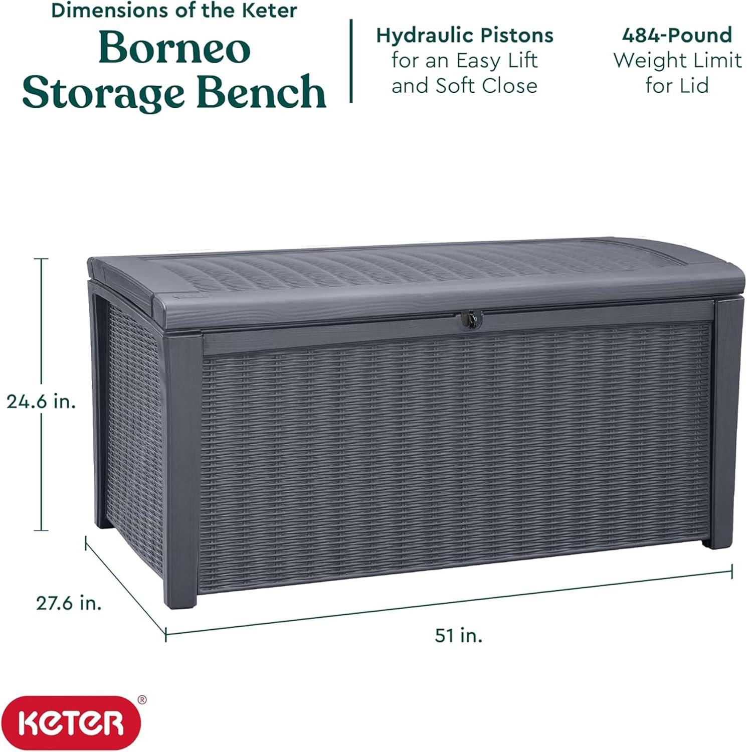 Keter Keter Borneo 110 Gallon Rattan Wicker Resin Patio Deck Storage Box Bench