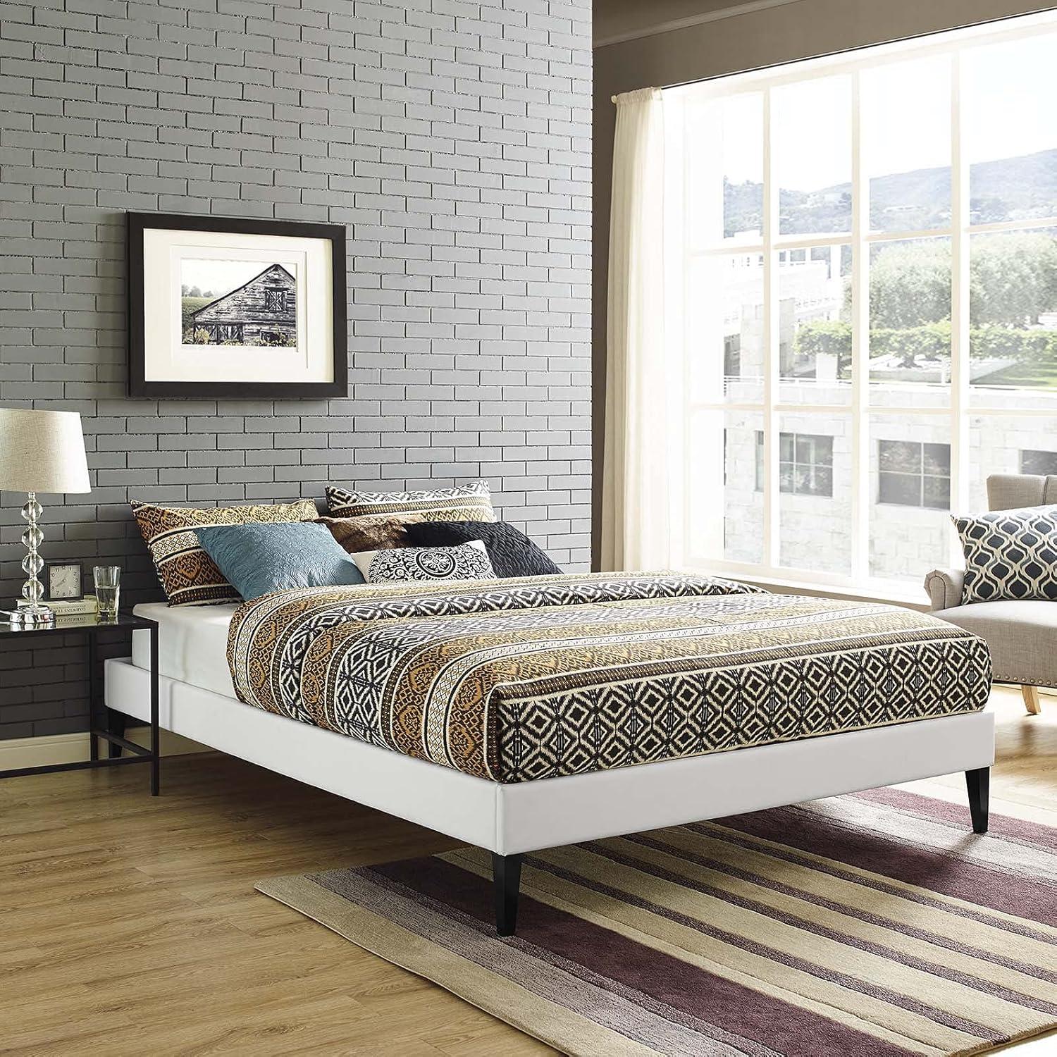 Modway Tessie Queen Vinyl Bed Frame with Squared Tapered Legs in White