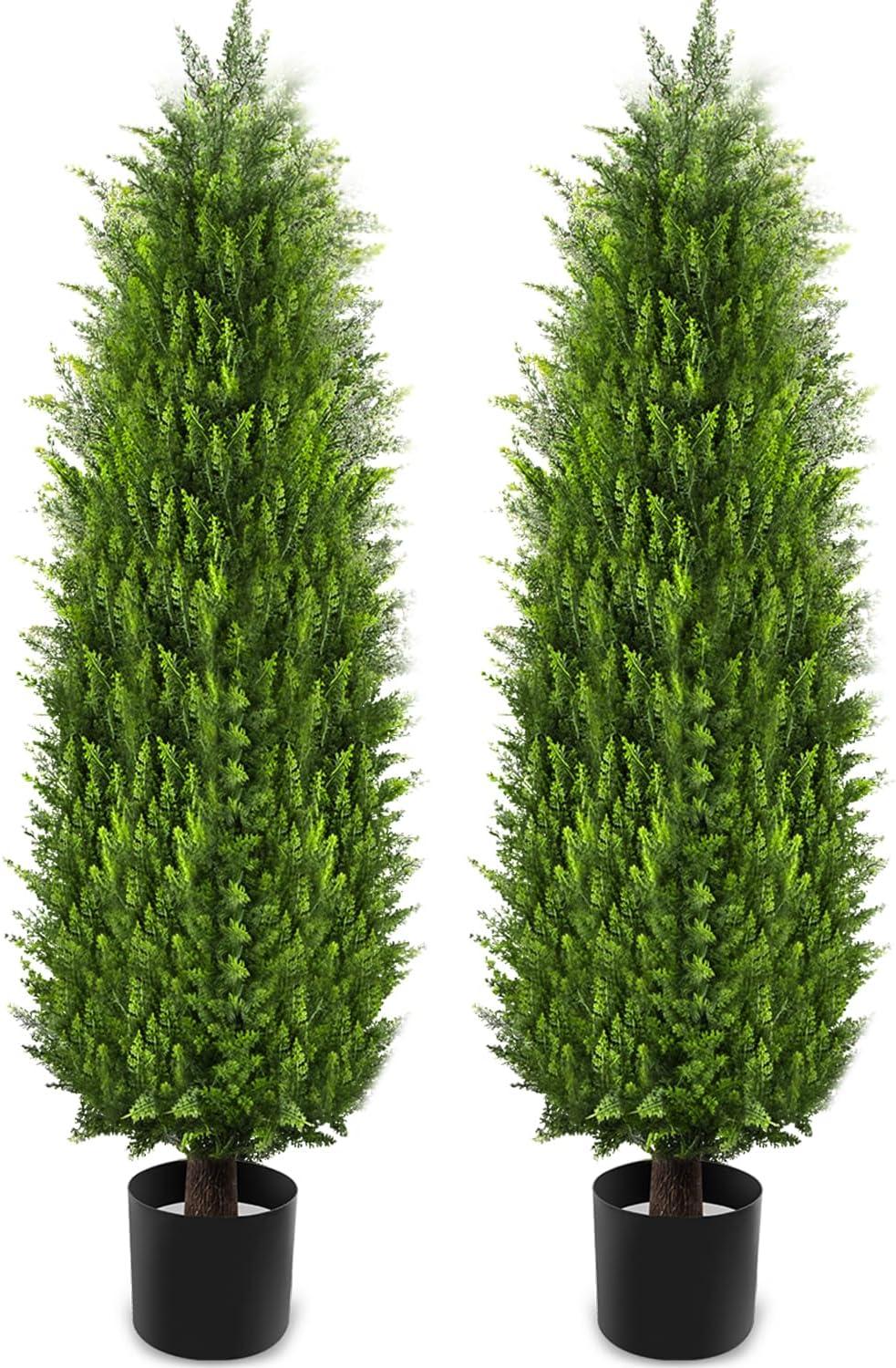 4ft Artificial Cedar Topiary Trees 2 Pack, Beautiful Realistic Artificial Plants for Outdoor, UV Protection Potted Plants Artificial Shrubs for Outdoor, Indoor, Office, Front Porch Decor.