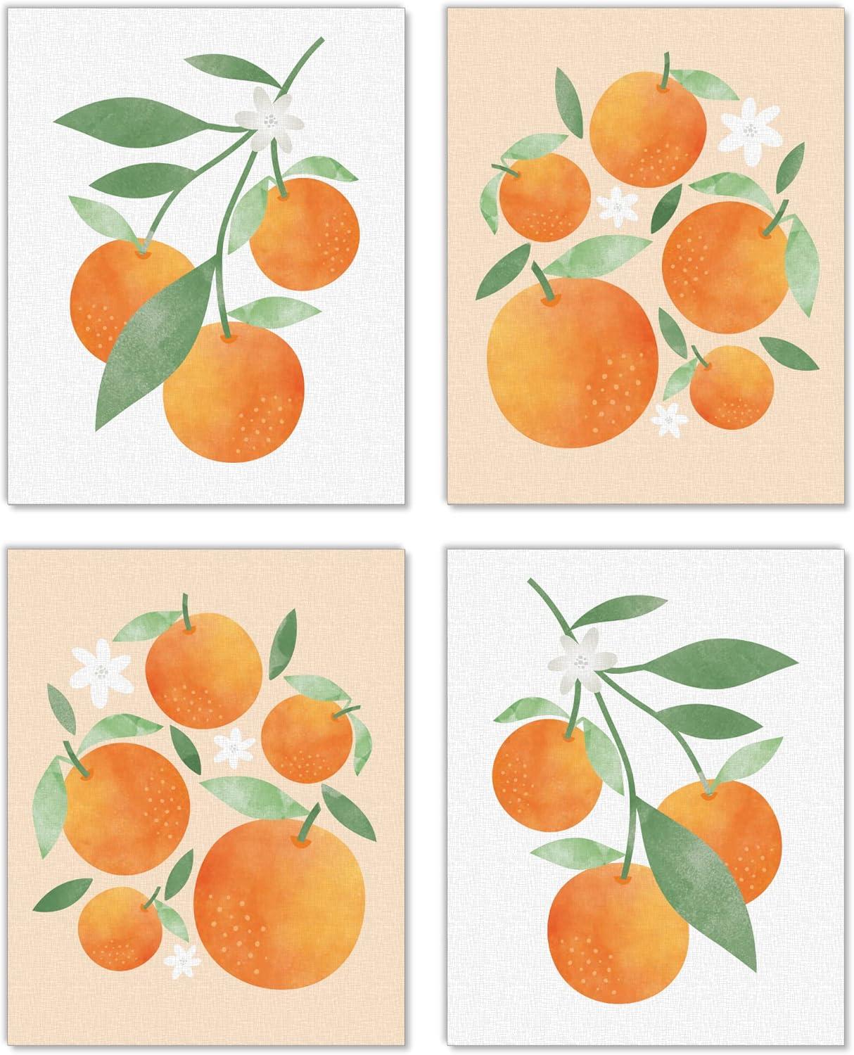 Big Dot of Happiness Little Clementine - Unframed Orange Citrus Kitchen Linen Paper Wall Art - Set of 4 - Artisms - 8 x 10 inches