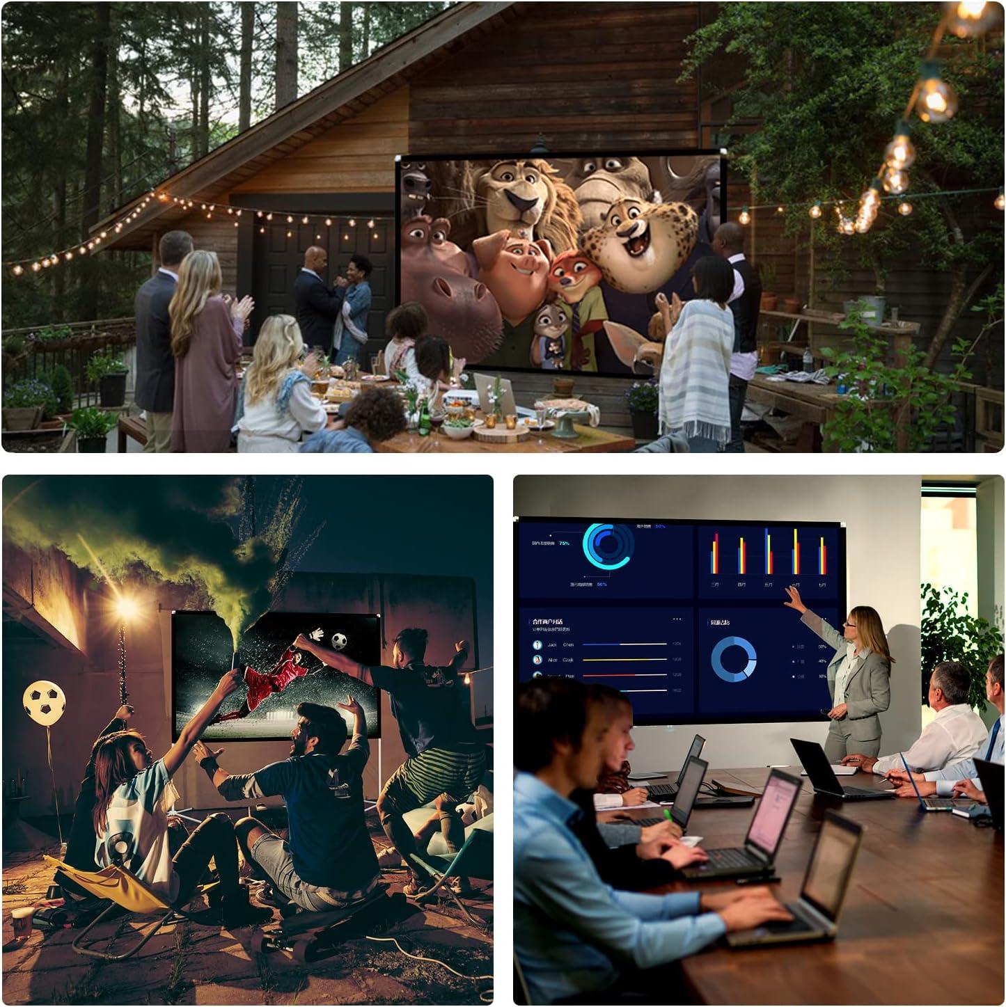 Outdoor Projector Screen Home 100 inch: Portable Anti-Crease Indoor Double-Sided Movie Screen 16:9 HD 4K