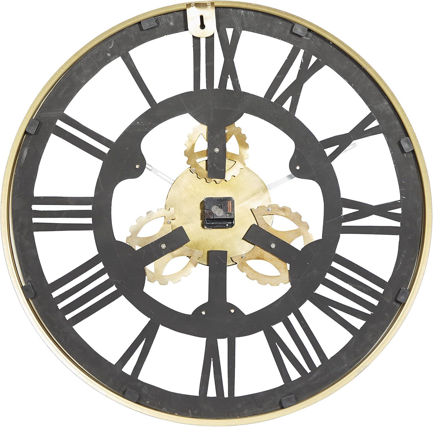 DecMode 32" Black Stainless Steel Metal Gear Wall Clock