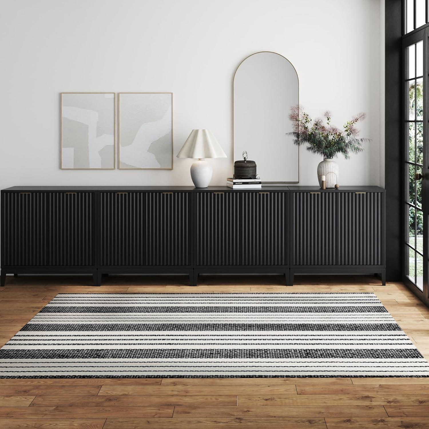 Nathan James Set of 4 Jasper Wood Fluted Console Table with Doors Black