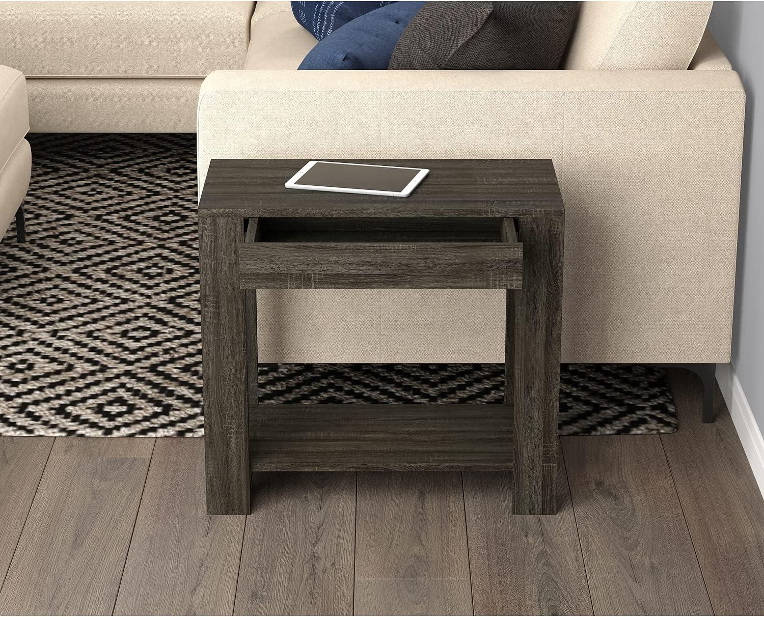 Sleek 24" Gray Wood and Metal End Table with Hidden Storage