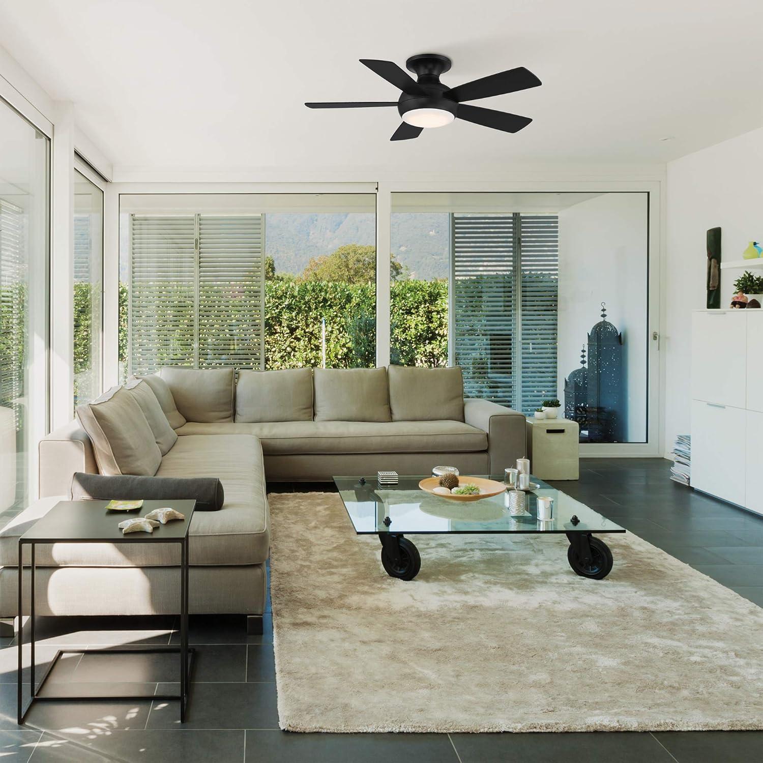 Odyssey 5- Blade Smart Flush Mount Ceiling Fan with Remote Control and LED Light Kit Included