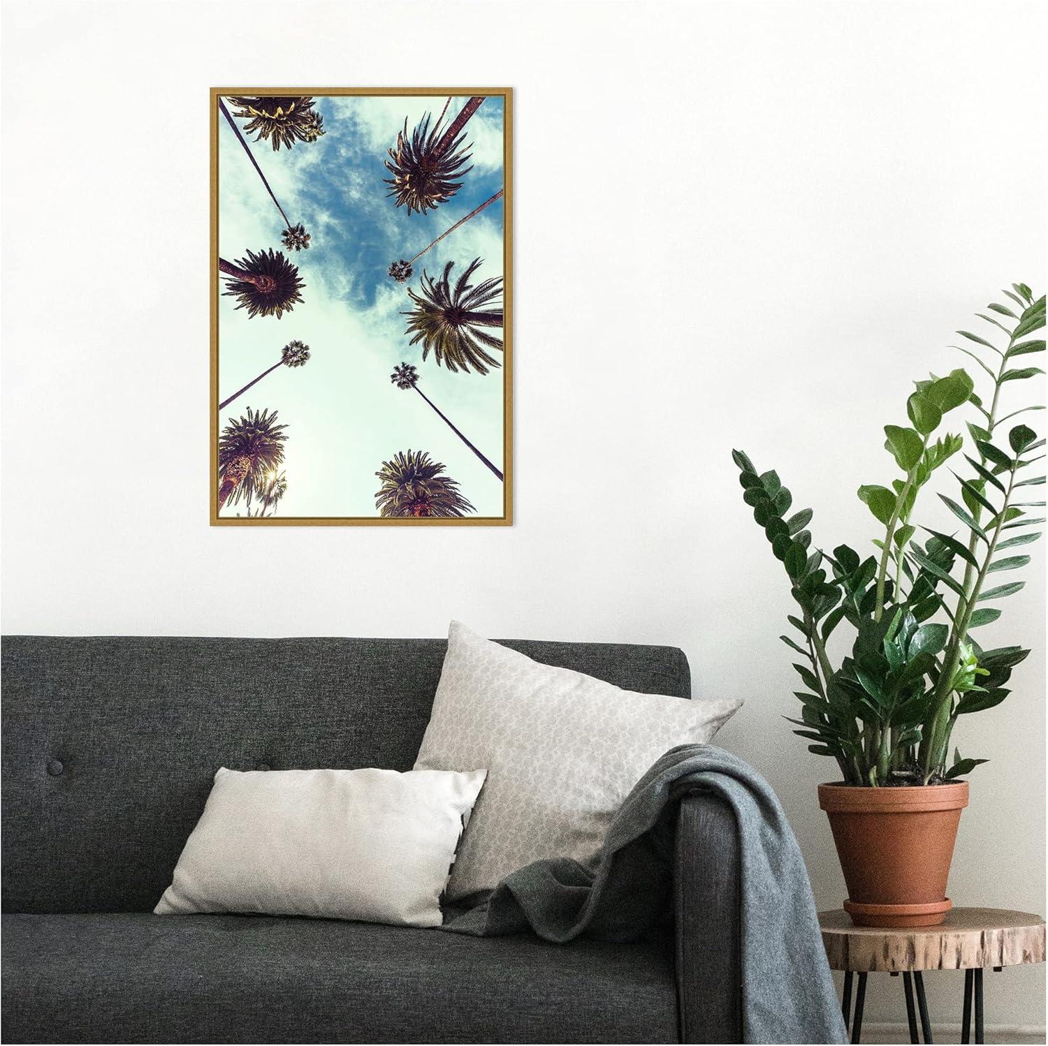 Palm Sky 2 Framed Canvas Wall Art in Gold