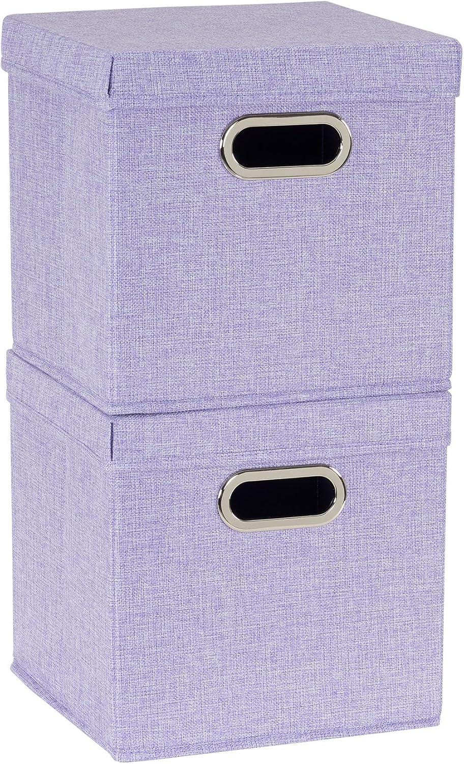 Lavender Fabric Collapsible Storage Cube Set with Lids, 11"