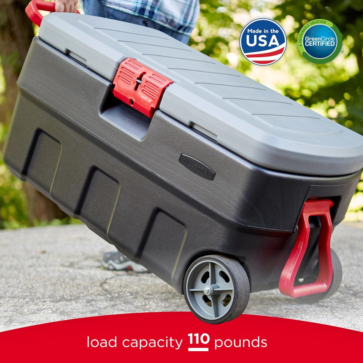 Rubbermaid Rubbermaid 35 Gal Wheeled Action Packer Heavy Duty Storage Tote with Lockable Lid