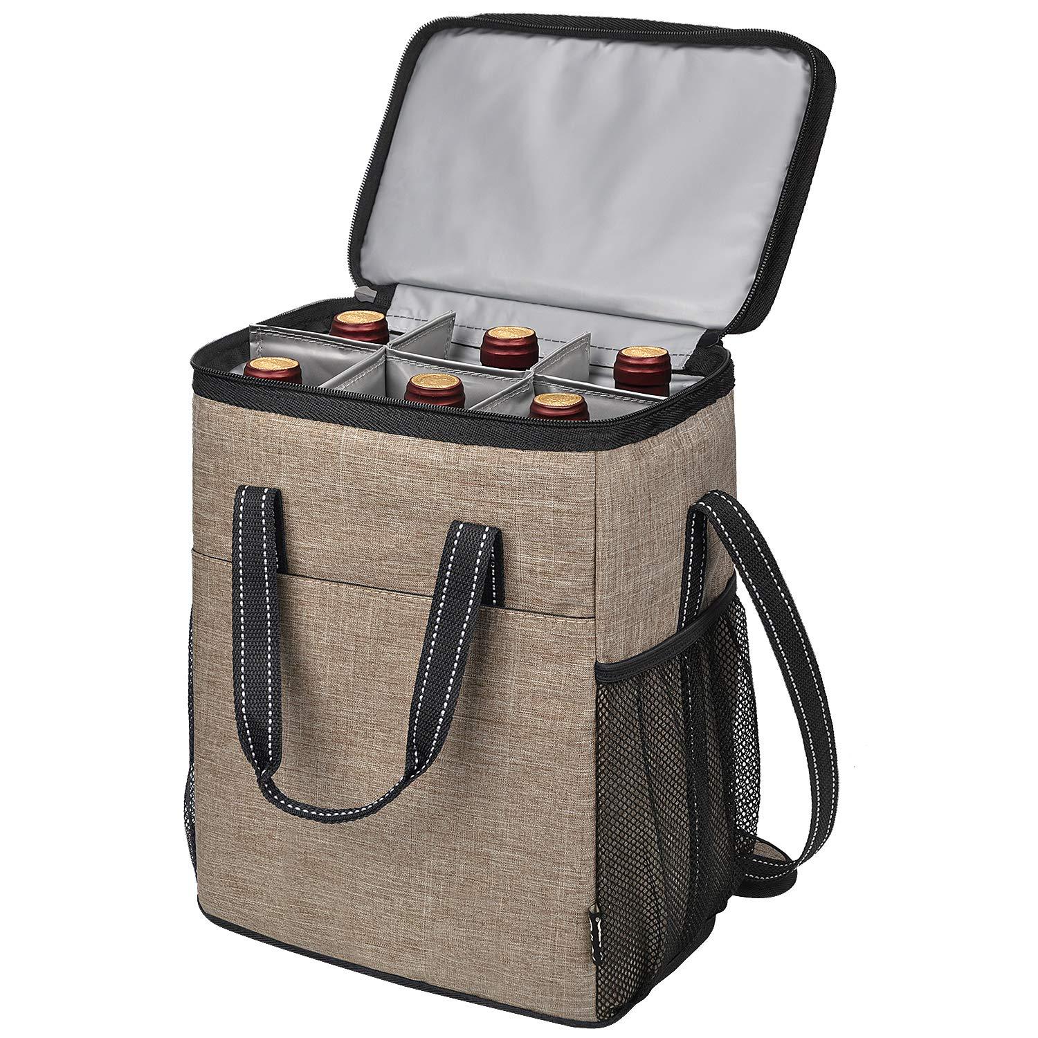 Tirrinia 6 Bottle Wine Gift Bag - Insulated & Padded Wine Cooler Tote Bag, Wine Gift Bag, Wine Lovers Essentials, Blue