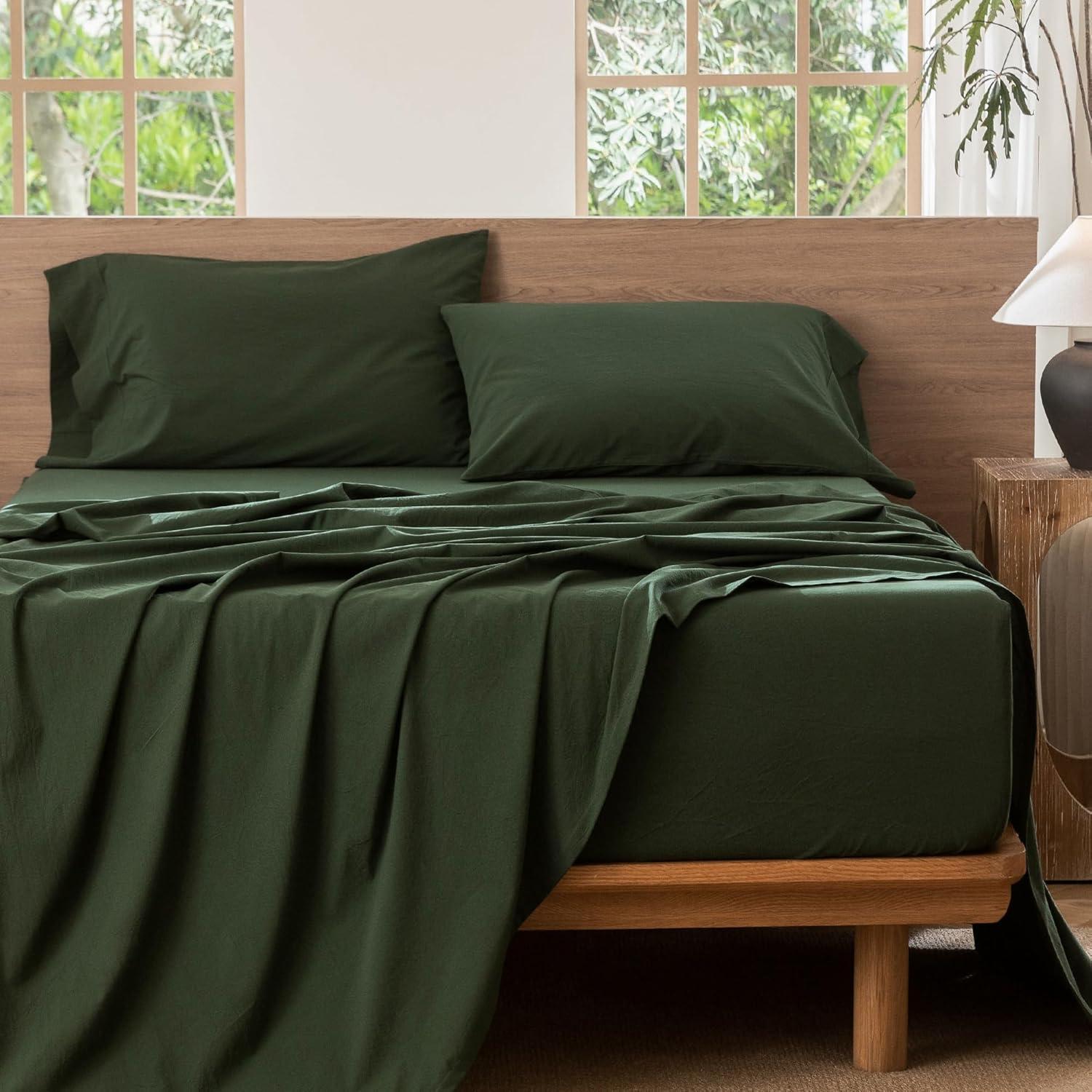 MOOMEE 100% Washed Cotton Linen Like Textured Duvet Cover Set