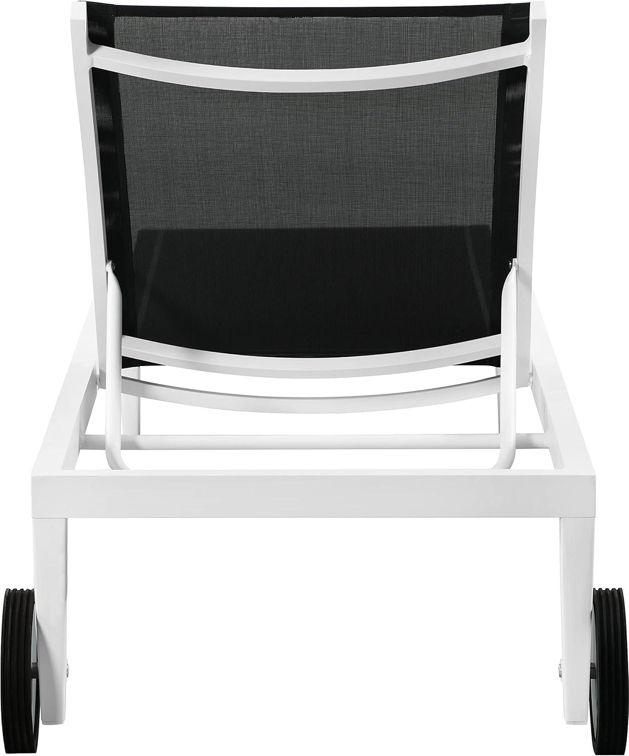 Sleek White Aluminum Outdoor Mesh Chaise Lounge with Wheels