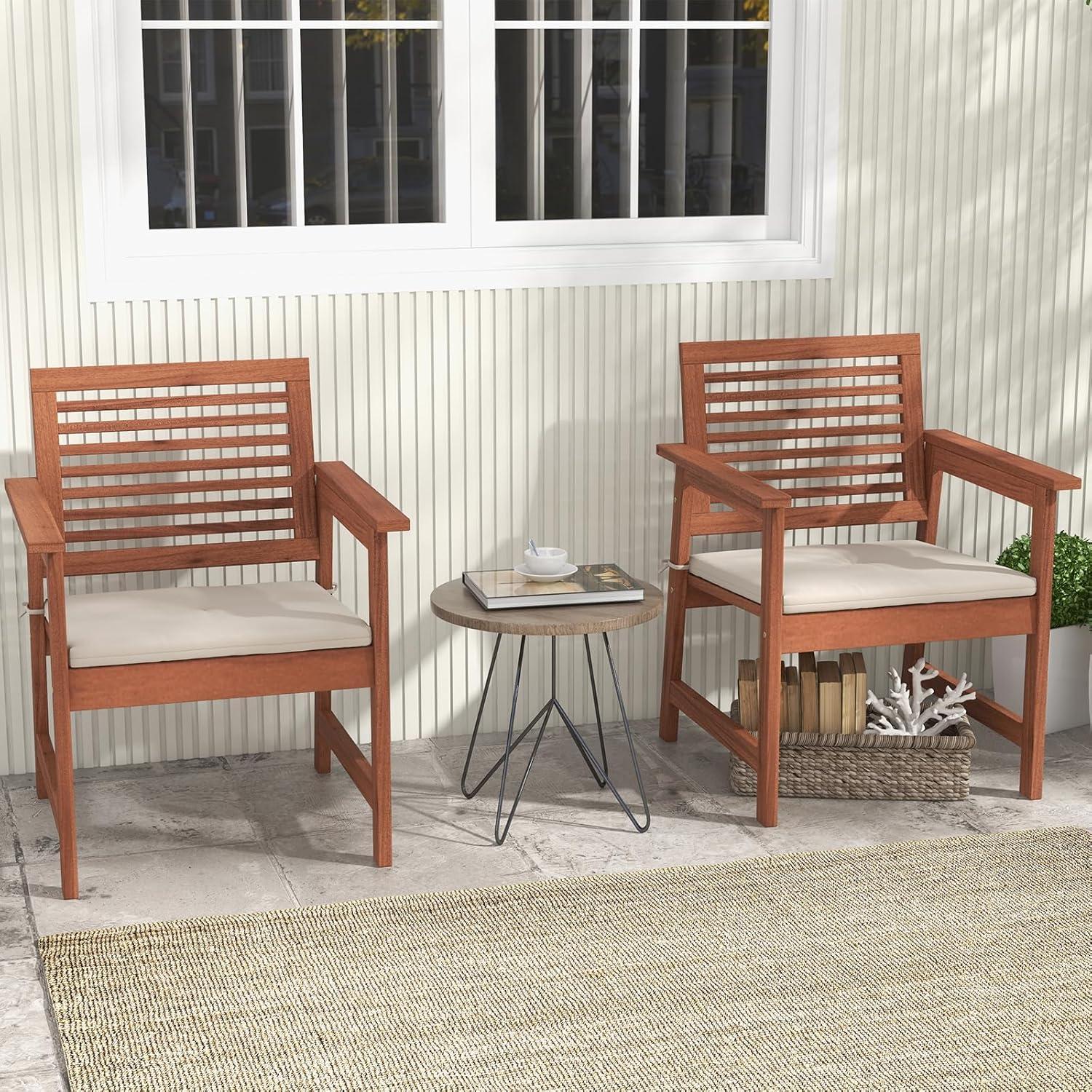 Tangkula Outdoor Hardwood Armchairs Set of 2/4 Weather-resistant Slatted Armchairs w/Removable Cushions