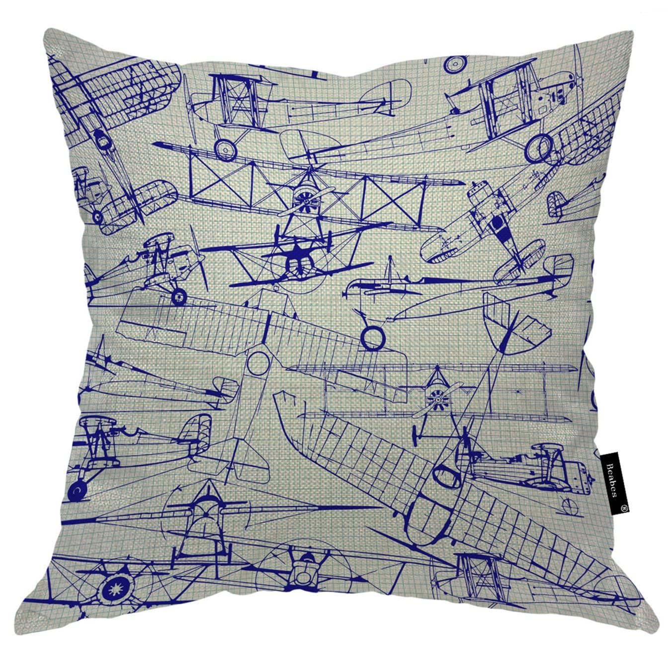 Old Airplanes Throw Pillows Covers Vintage Military Planes Model Cotton Linen Pillow Cover 18"X18" Pillowcase Decorative Pillow Cushion Cases for Sofa Bed Car Couch