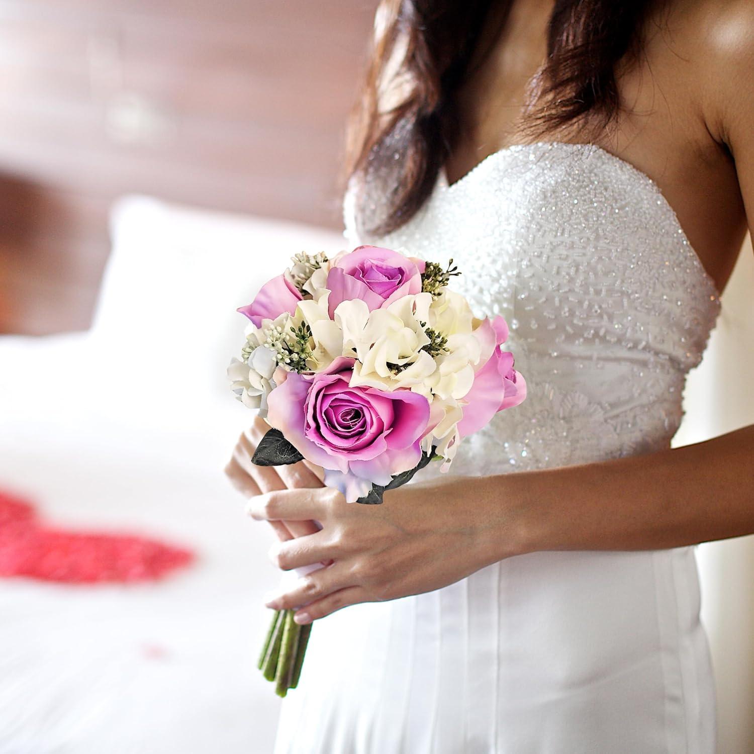 Admired By Nature 9 Stems Artificial Rose Hydrangea Mixed Bouquet, Lavender/Cream