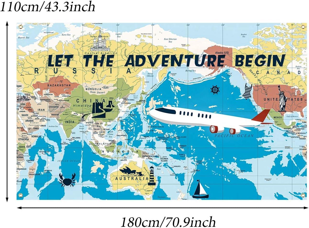 Adventure Awaits Backdrop Large Travel Theme Banner Decoration Let The Adventure Begin World Map Dessert Table