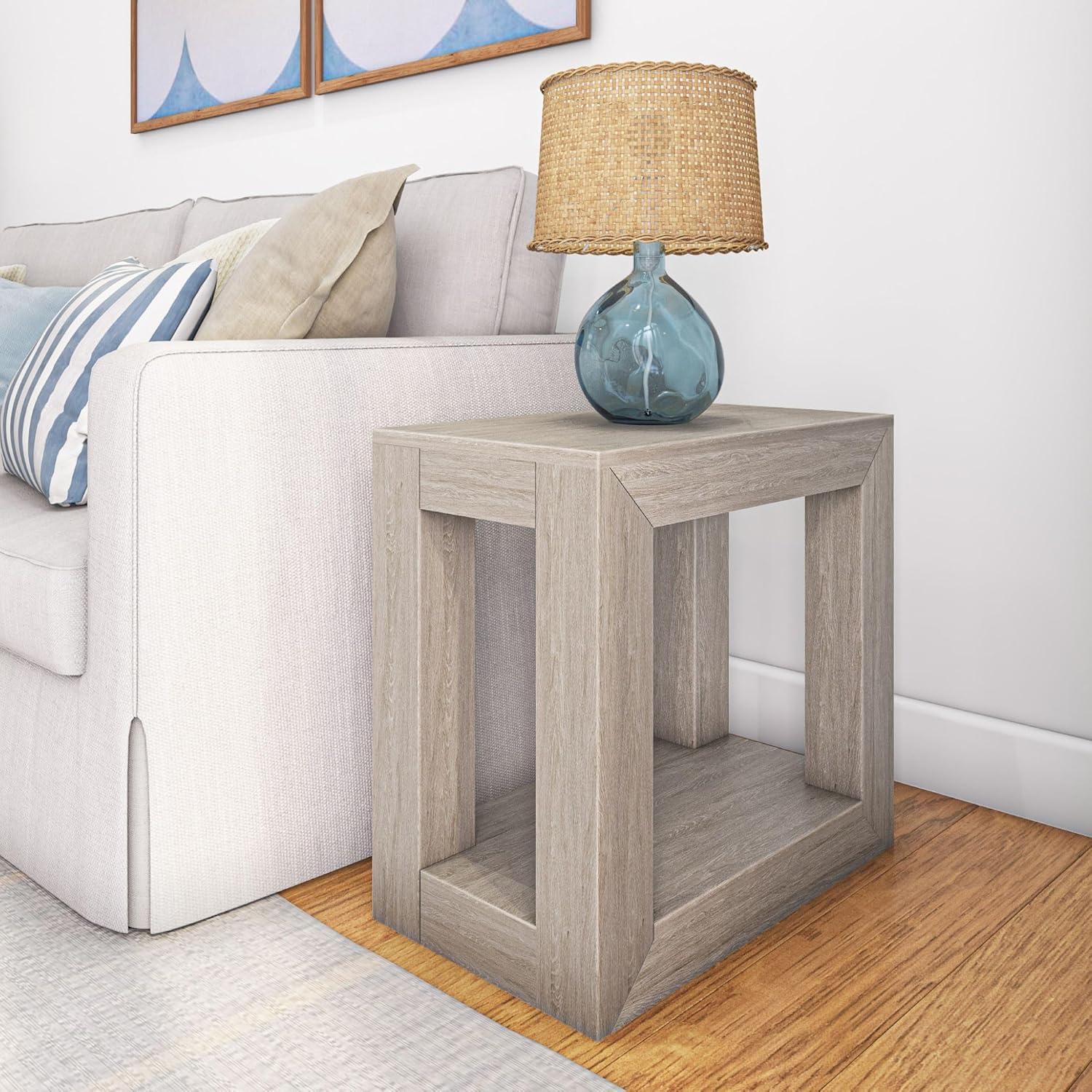 Plank+Beam Modern Rectangular Side Table with Shelf, 25", Solid Wood Narrow End Table for Living Room with Storage