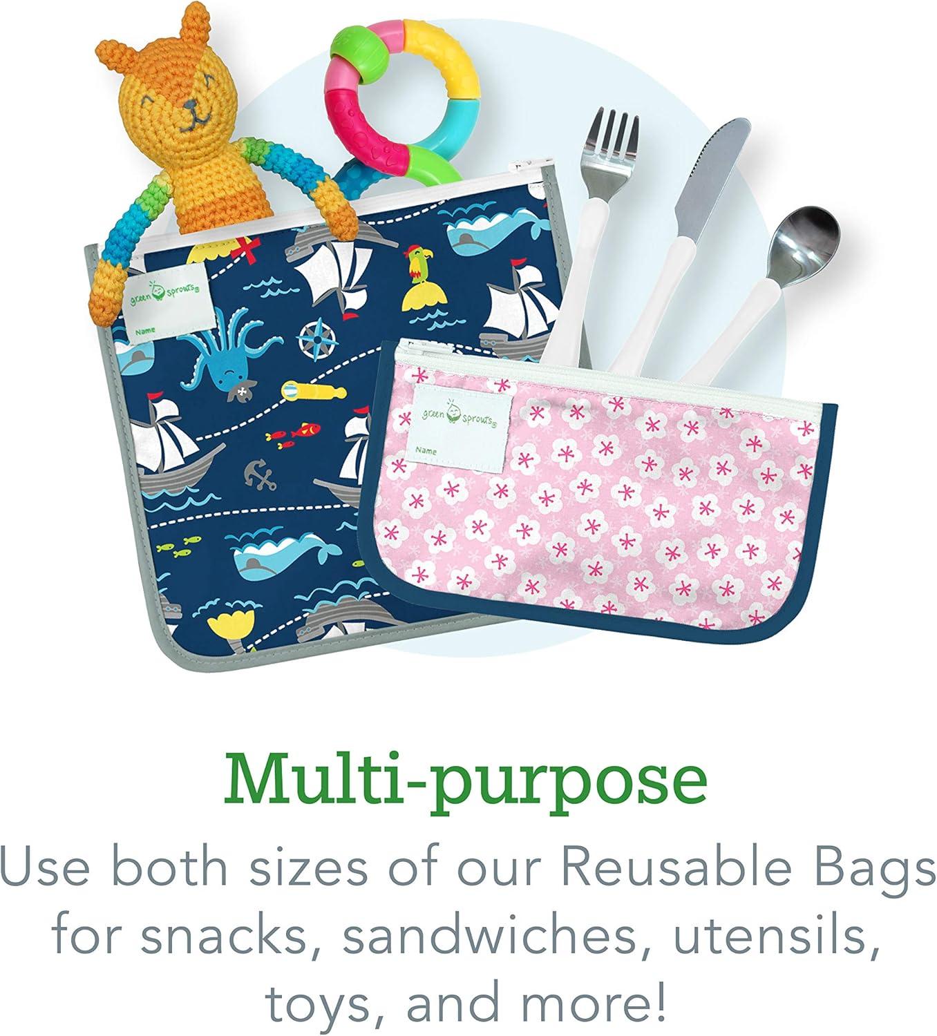 green sprouts Reusable Insulated Sandwich Bags (2 Pack) | Holds Food, Utensils, Wipes & More | Keeps Food Fresh | Food-Safe, Waterproof, Easy-Clean Material