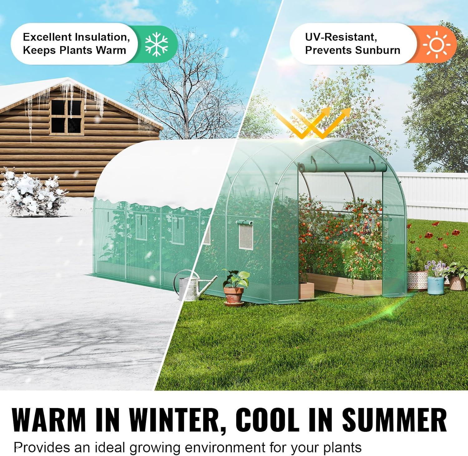 VEVOR Walk-in Tunnel Greenhouse Galvanized Frame PE Cover