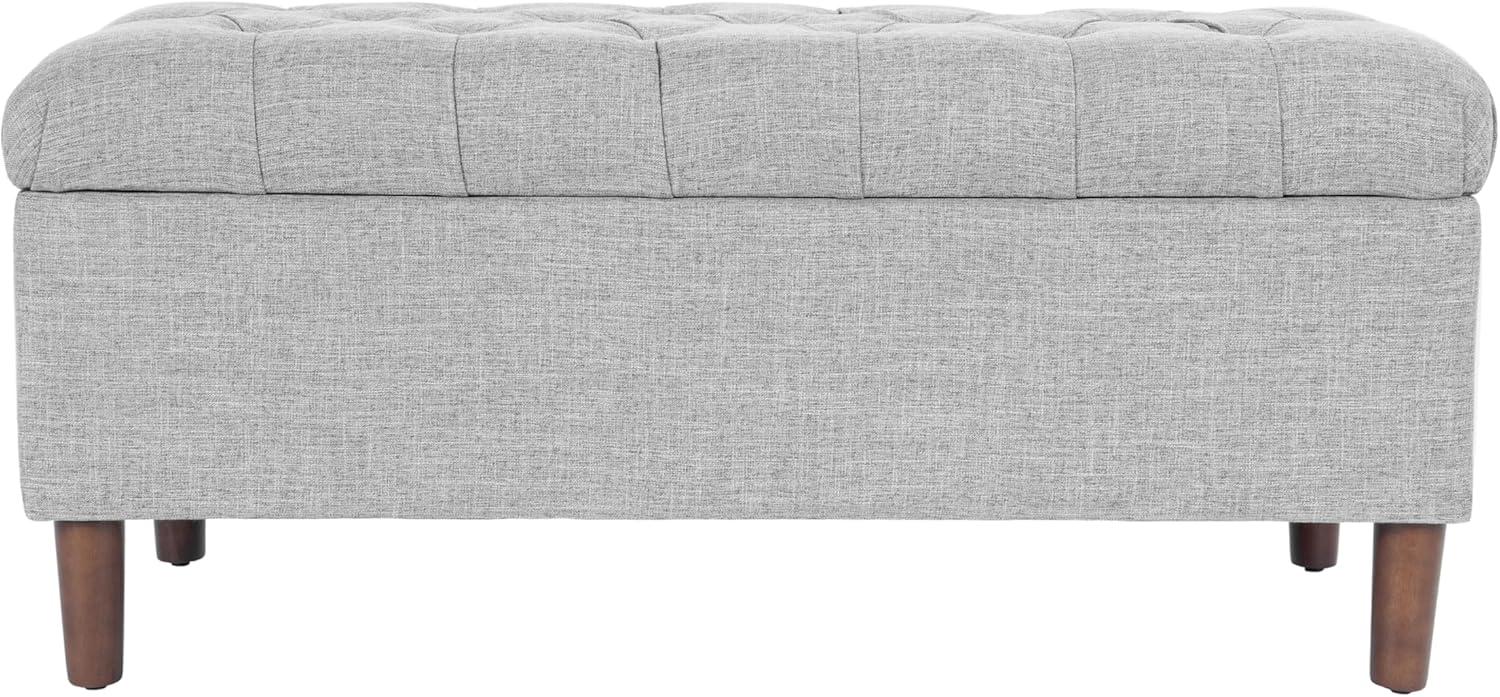 Button Tufted Storage Bench with Cone Wood Legs Gray - HomePop: Hinged Lid, Bedroom Ottoman