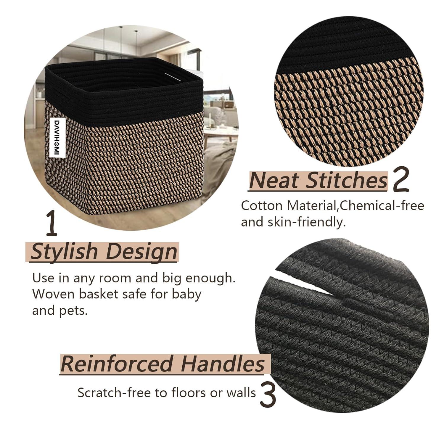 Storage Cube Baskets for Organizing-3 Pack - 11 inch Square Baskets for Cube Storage Closet Storage Bins- Woven Cube Storage Bins for Shelves- Cube Drawer-Toy Storage |White & Black