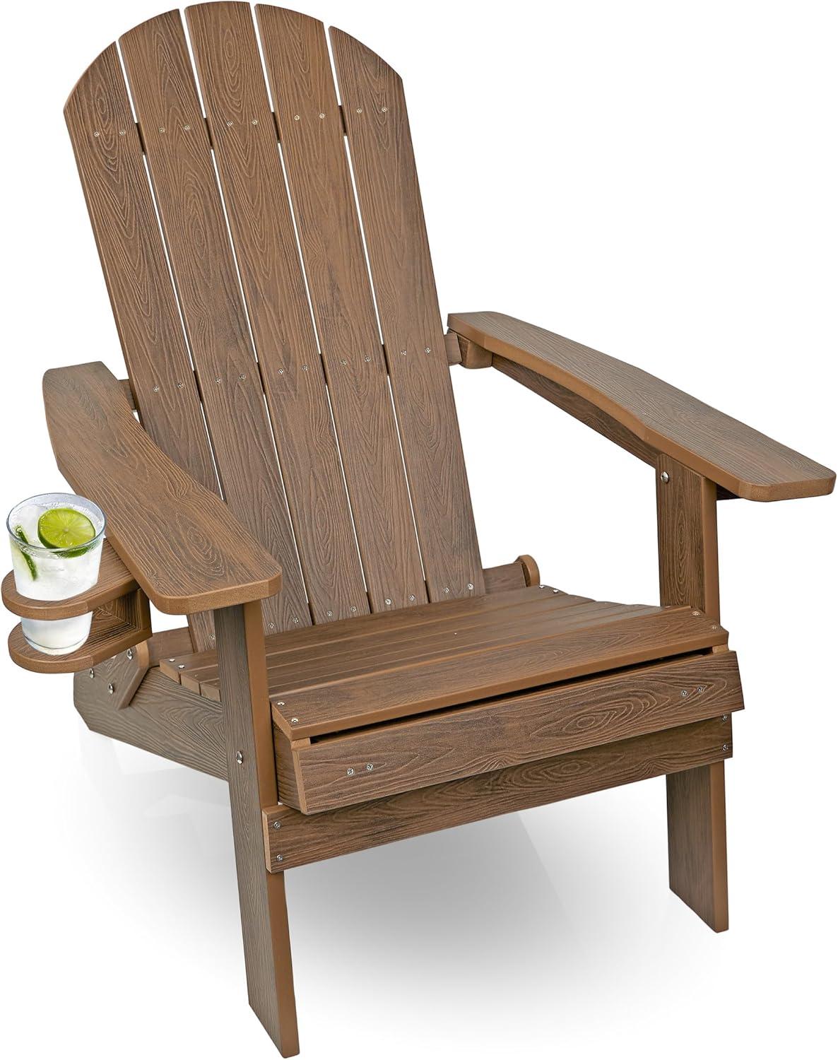 Teak Folding Adirondack Chair with Cup Holder and Ottoman