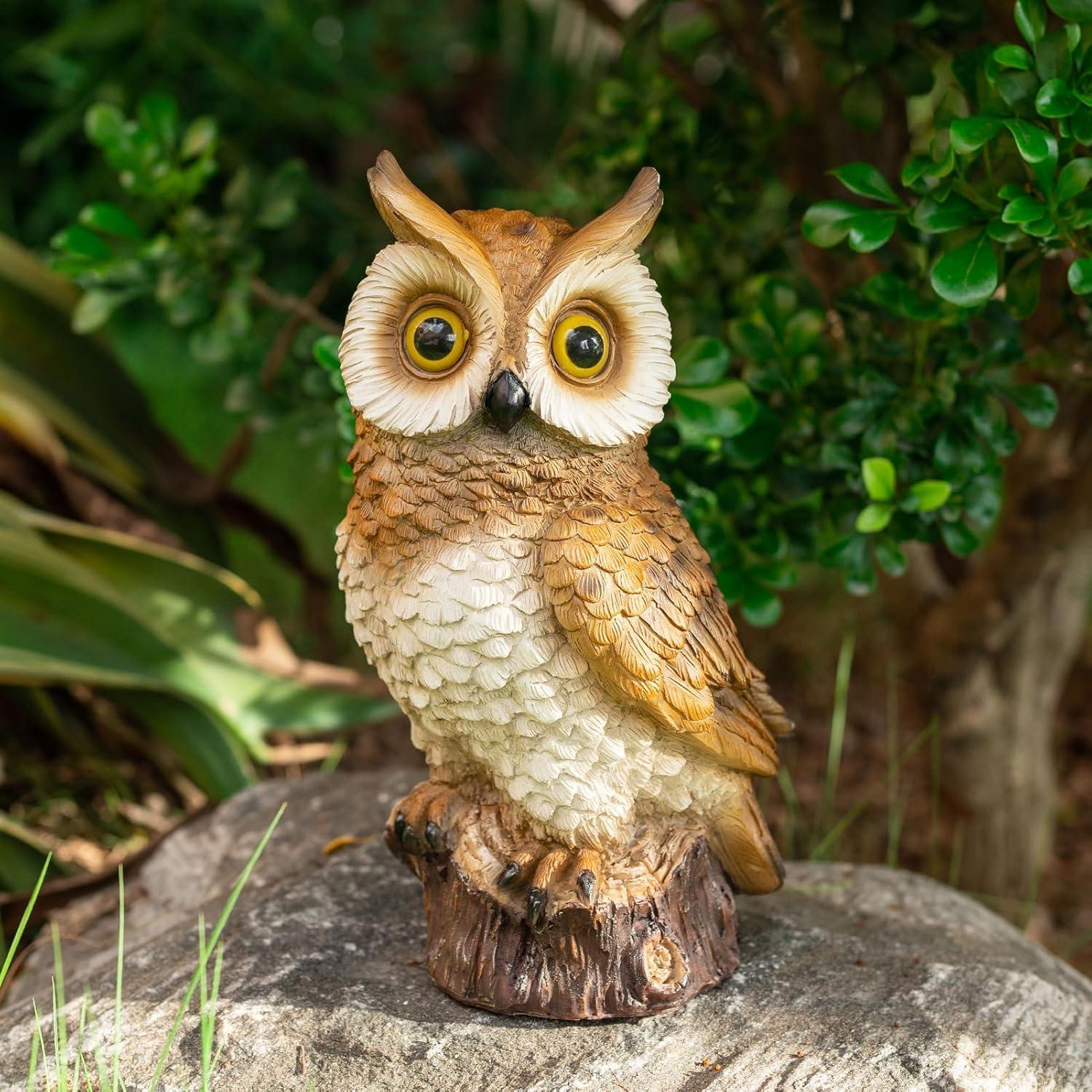 Solar Resin Owl Figurine with LED Lights for Outdoor Decor