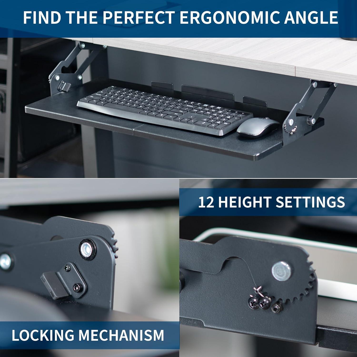 Black Adjustable Under Desk Keyboard Tray with Swinging Height