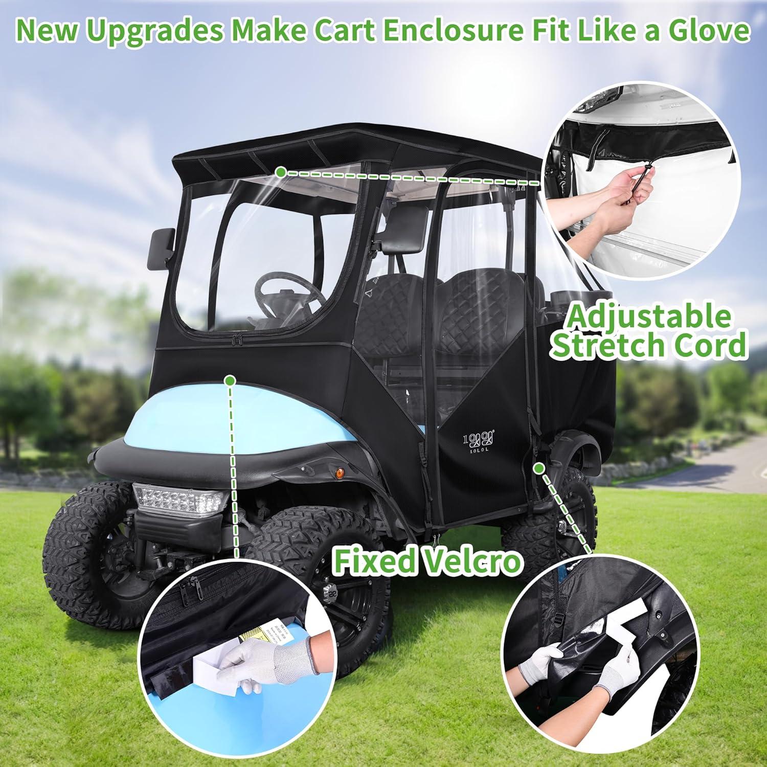10L0L Golf Cart Cover 4 Passenger for Yamaha EZGO Club Car, 420D Waterproof Sunproof Dustproof Enclosure Cover, Black