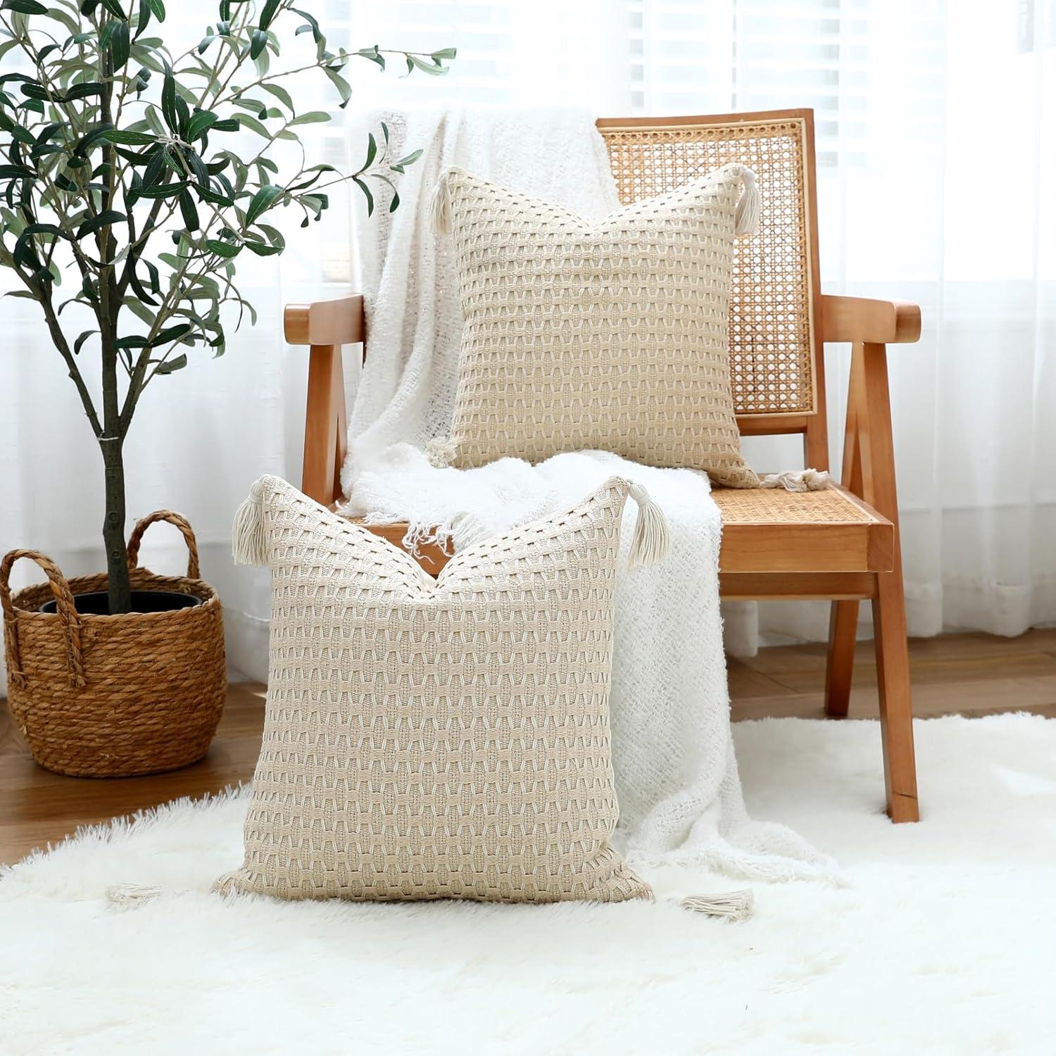 Boho Living Boho Living Jada Decorative Pillow Collection Jute/Cotton Indoor Square Throw Pillow with & Insert (Set of 2)