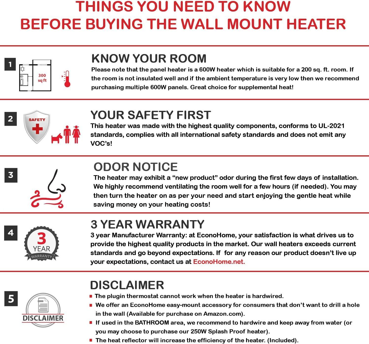 White Electric Wall Heater with Thermostat and Convection