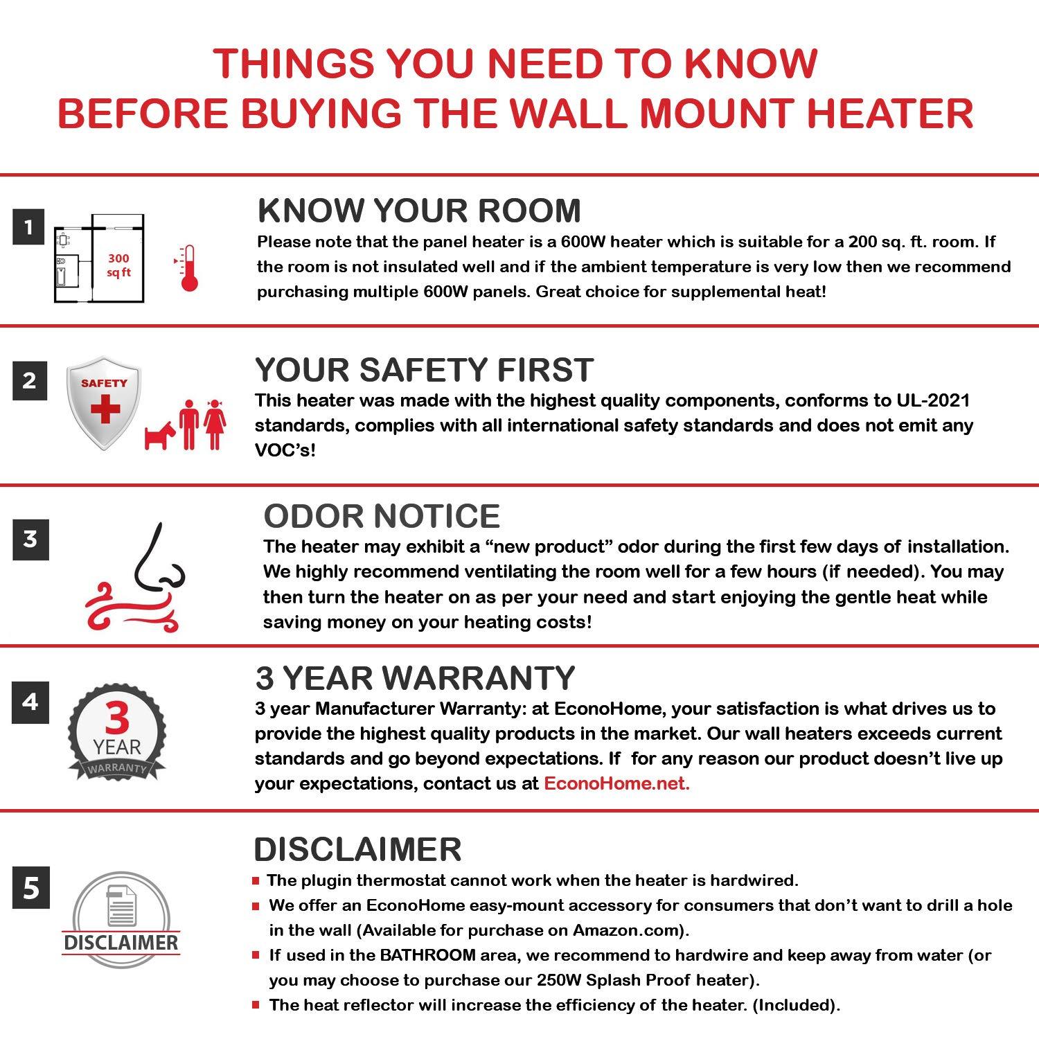 White Electric Wall Heater with Thermostat and Convection