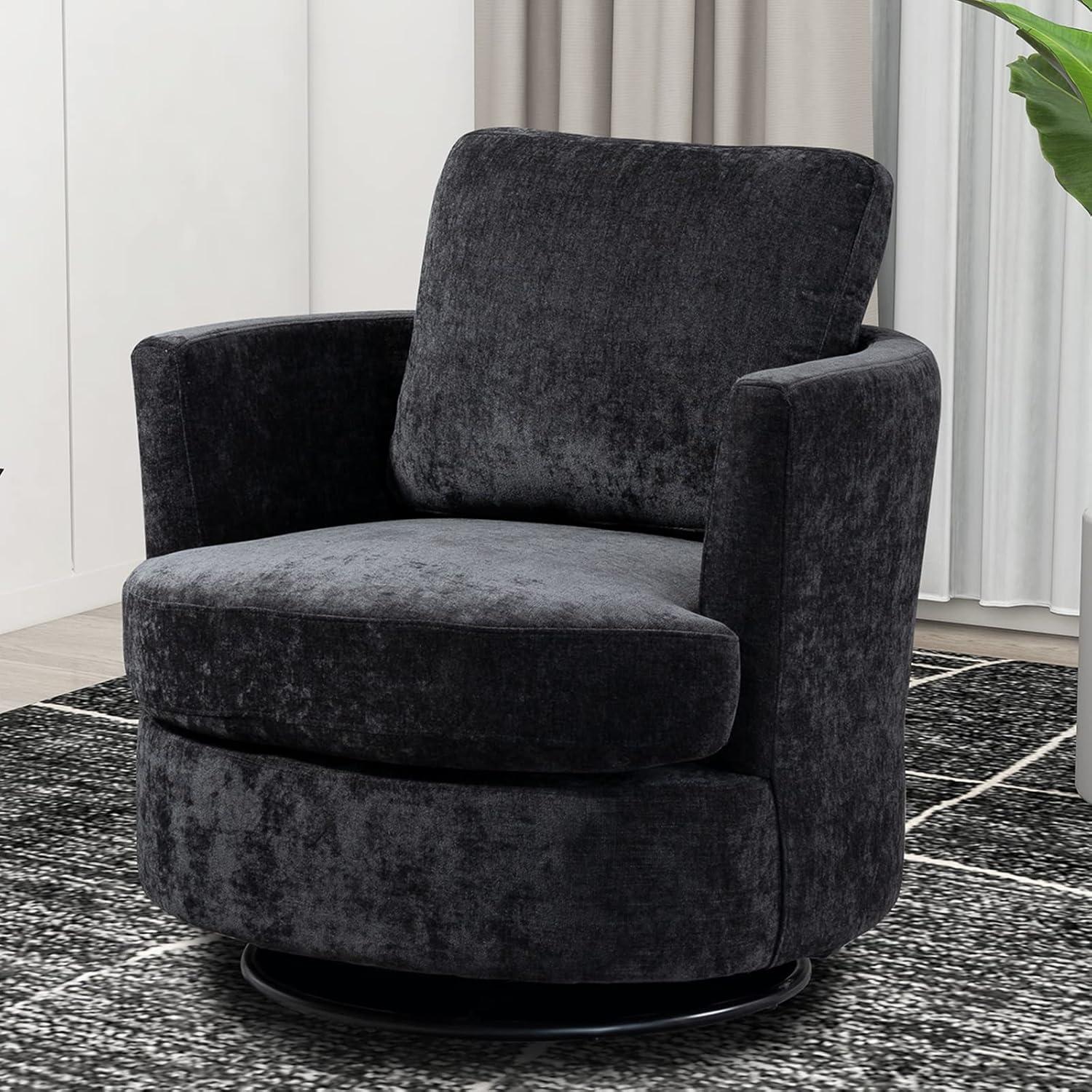 Modern Upholstered  Swivel Barrel Chair(Set Of 2) Black