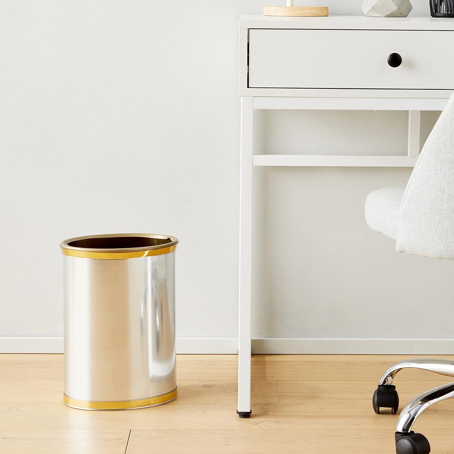 Brushed Chrome and Brass Oval Waste Basket