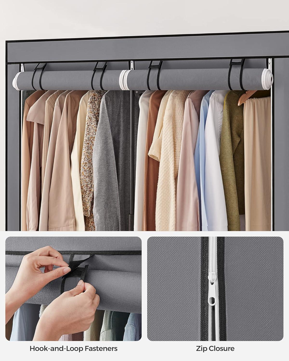 SONGMICS Closet Wardrobe Portable Closet for Bedroom Clothes Rail with Non-Woven Fabric Cover Clothes Storage Organizer Gray