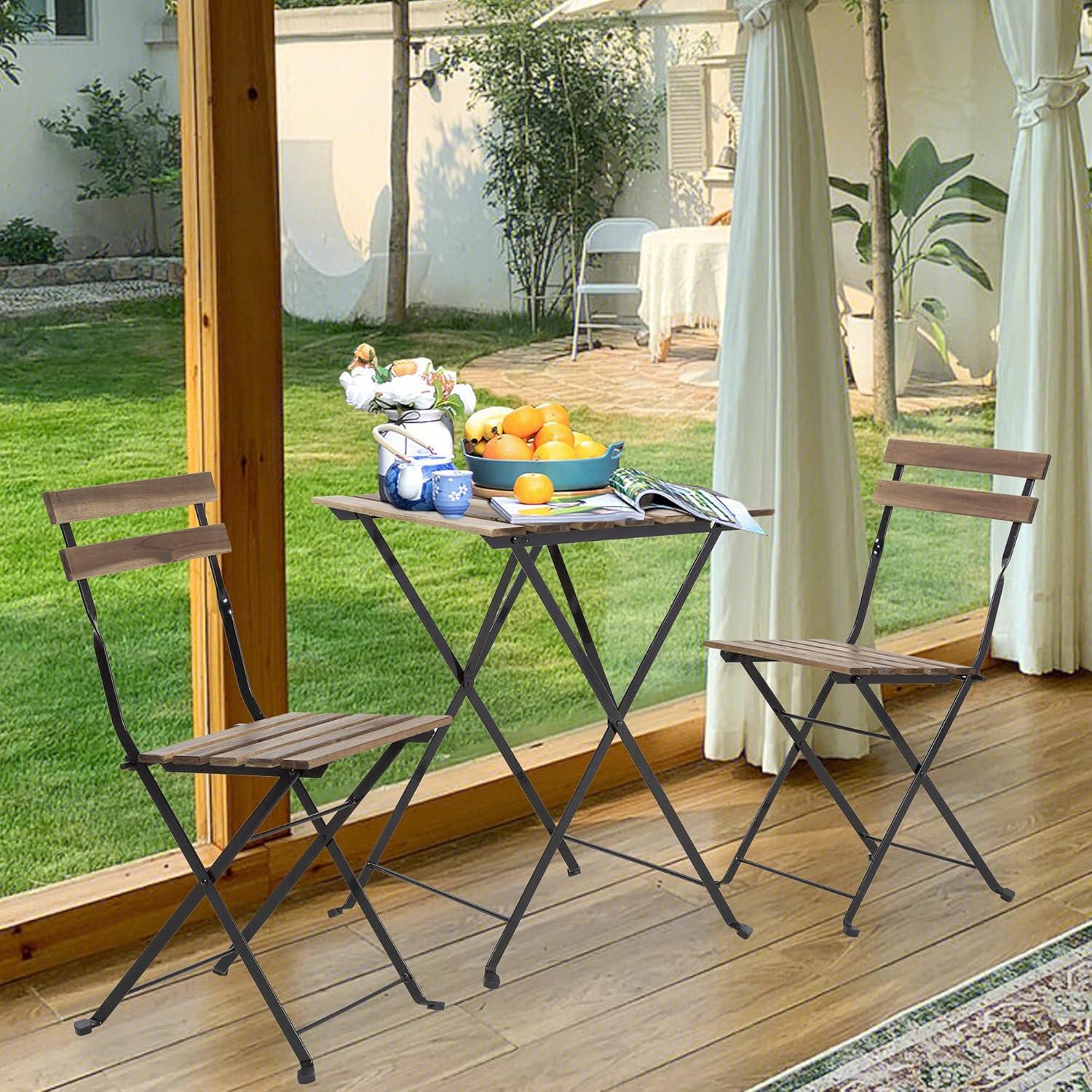 Chestnut Brown 3-Piece Folding Bistro Set with Steel Frames