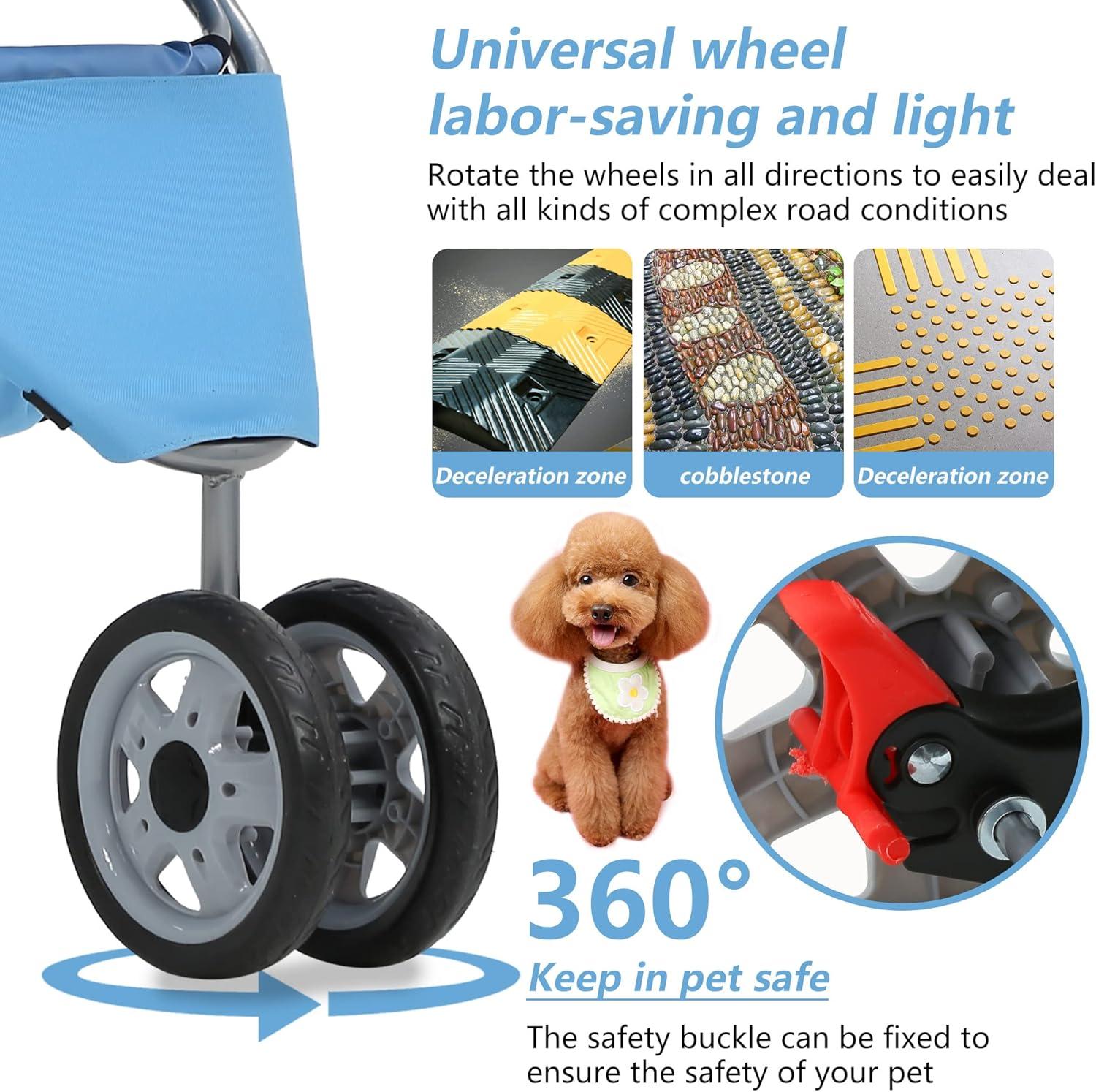 ToccoLeggero Pet Stroller Foldable Dog Stroller 3-Wheel Durable Cat Jogger Stroller For Small And Medium Dogs Cats With Washable Liner Storage Basket Cup Holder