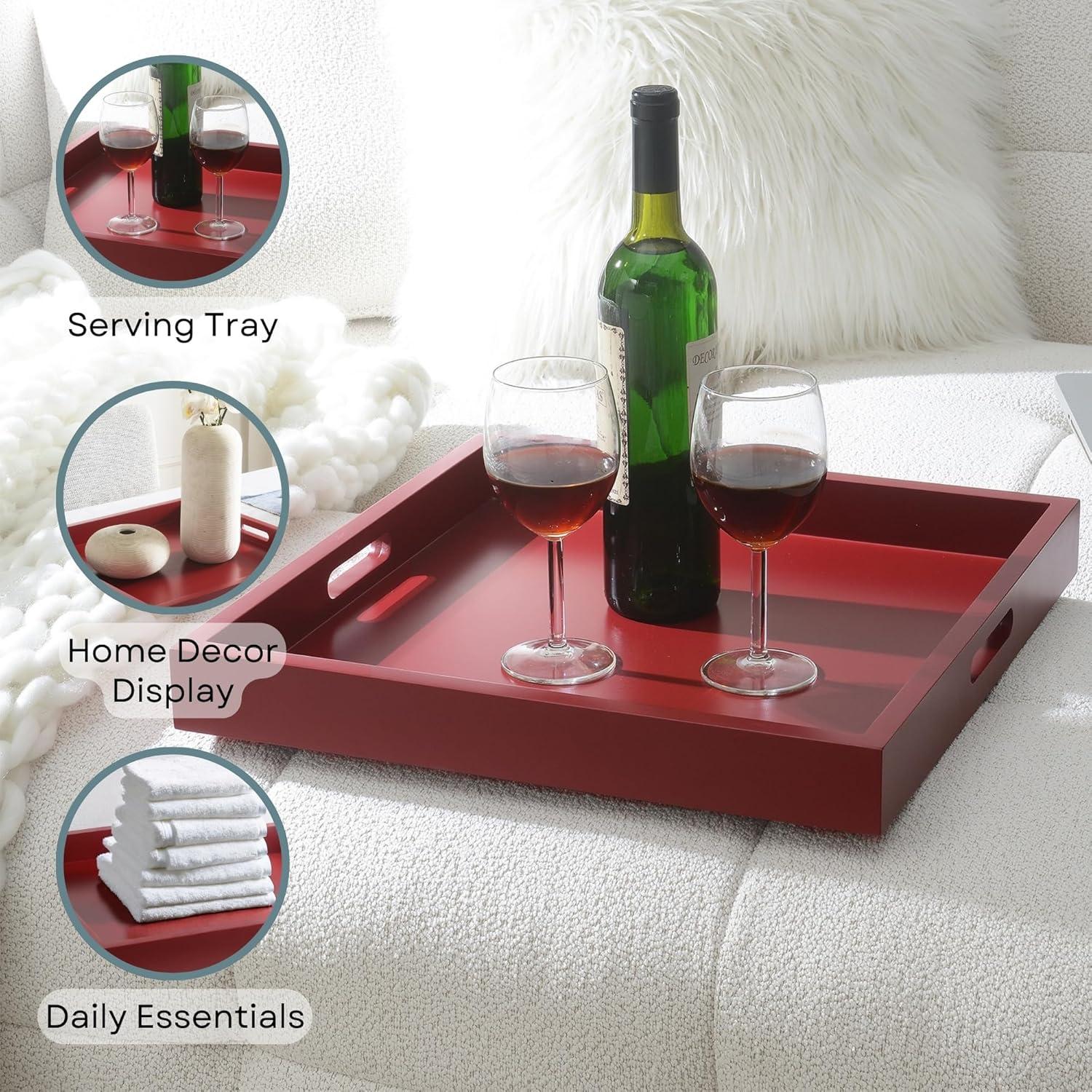 Convenience Concepts Palm Beach Tray in Red Wood Finish with Handles