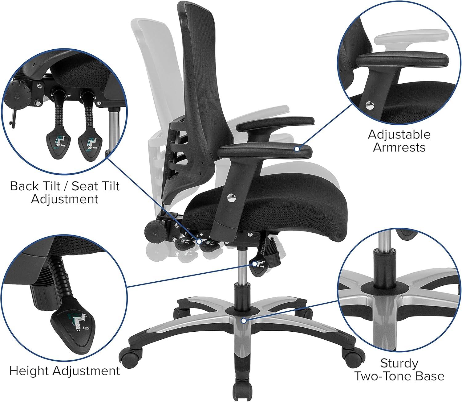 Flash Furniture Waylon High Back Black Mesh Multifunction Executive Swivel Ergonomic Office Chair with Molded Foam Seat and Adjustable Arms