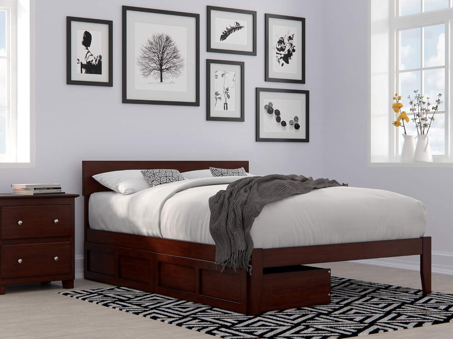 Walnut Full Platform Bed with Storage Drawers and Headboard