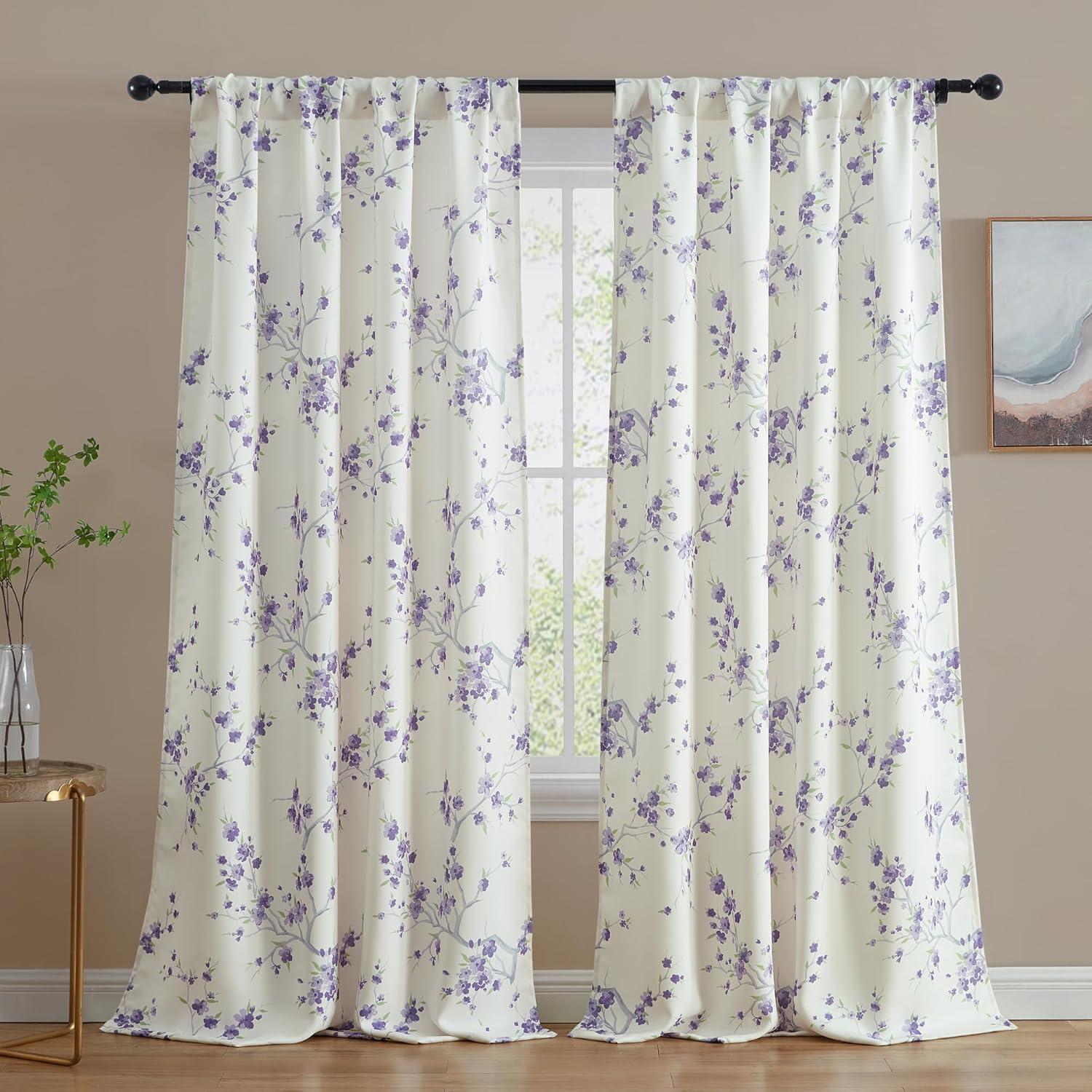 THD Jasmine Floral Faux Silk 100% Blackout Room Darkening Thermal Insulated Energy Efficient Curtain Grommet Panels - Pair