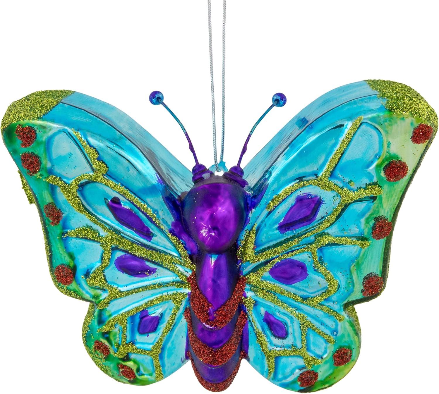Northlight 4.5" Blue and Pink Butterfly Glass Christmas Ornament
